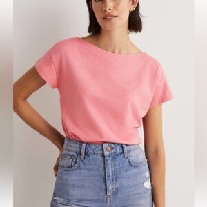 Boden Super Soft Short Sleeve T-Shirt, Boat Neckline, Dusty Rose, Size 12